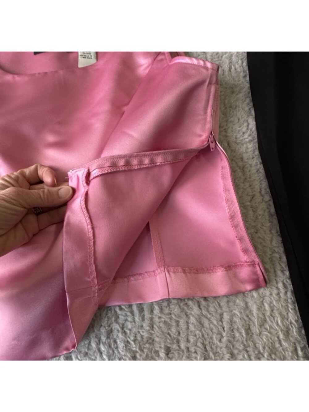 Mid-Century Style Suit 3pc Women's Sz 8 Jacket Black Knit Pink Satin Midi Skirt - Picture 14 of 16